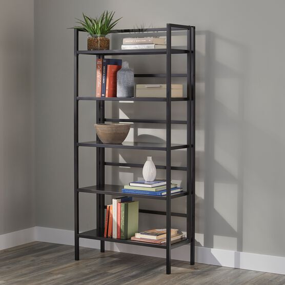 5-Tier Folded Metal Bookshelf, BLACK, hi-res image number null