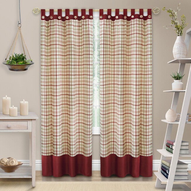 Tattersall Button Tab Top Window Curtain Panel - 52x63, , alternate image number null