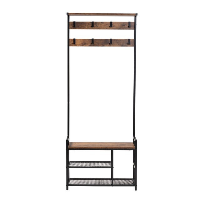Edan Modern Industrial Walnut Brown Finished Wood And Black Metal Freestanding Coat Hanger, , on-hover image number null