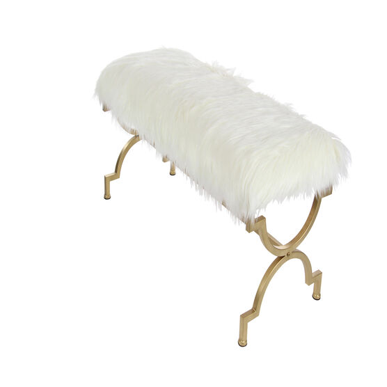 White Fur and Metal Contemporary Bench, 20x42x17, , alternate image number null