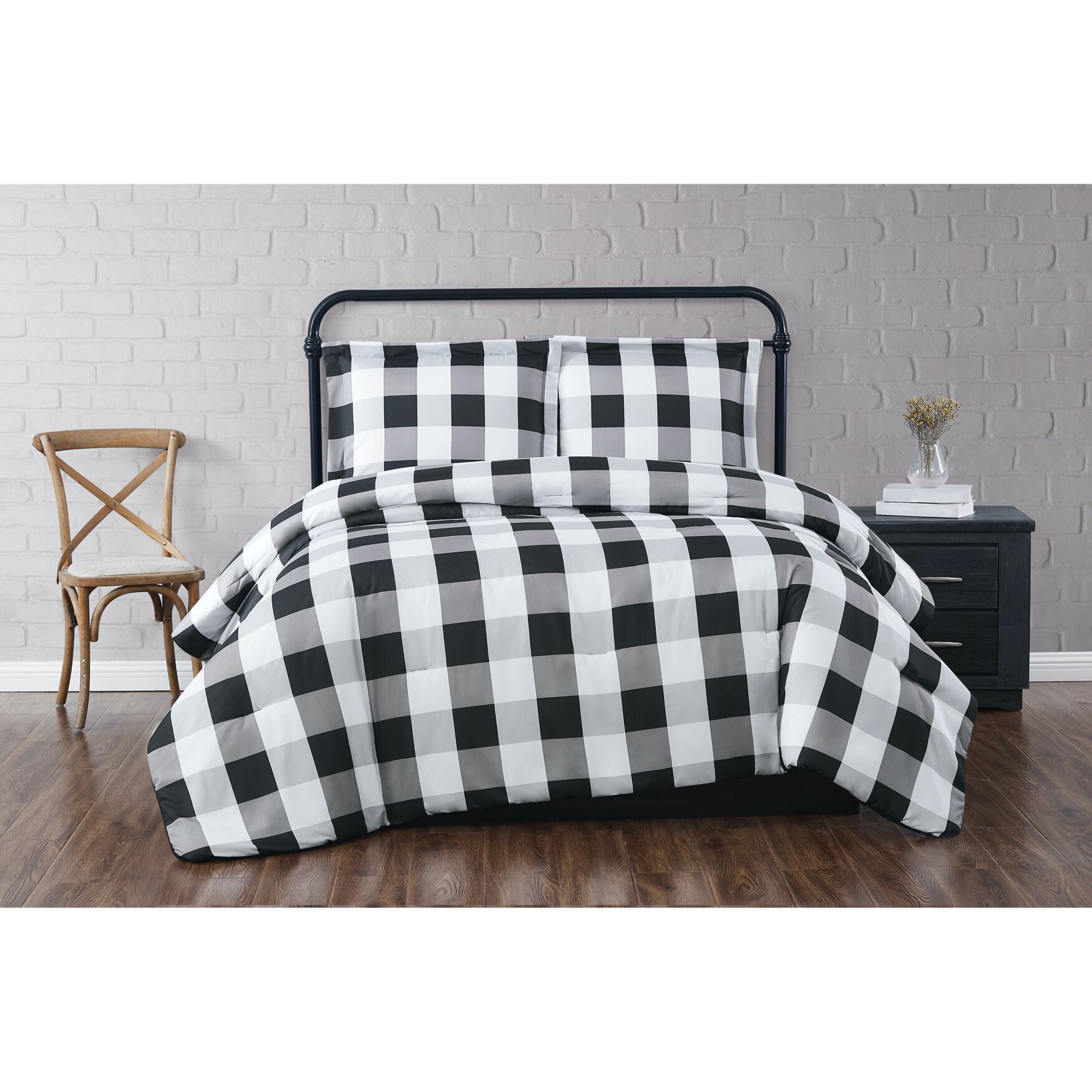 Everyday Buffalo Plaid Duvet Cover Set, BLACK, hi-res image number 0