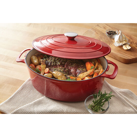 6-Lt. Cast Iron Enameled Oval Casserole, RED