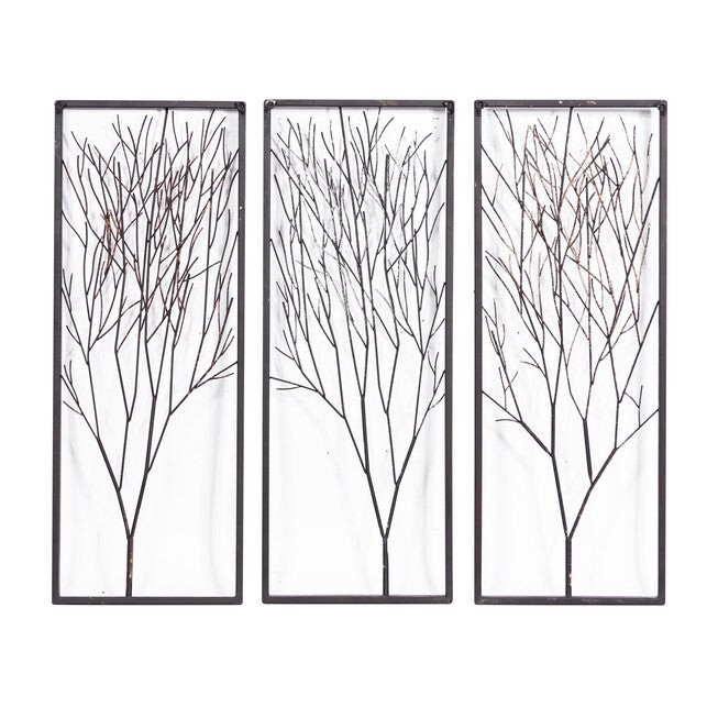 Set Of 3 Black Metal Modern Floral Wall Decor, , on-hover image number 1