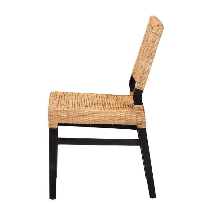 Lesia Modern Bohemian Natural Brown Rattan And Espresso Brown Mahogany Wood Dining Chair, , alternate image number null