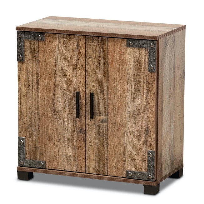 Cyrille Farmhouse Rustic Wood 2-Door Shoe Cabinet Furniture, BROWN, hi-res image number 0