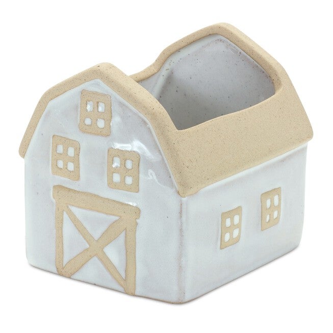 Neutral Porcelain House and Barn Planter (Set of 2), BEIGE/WHITE, alternate image number null