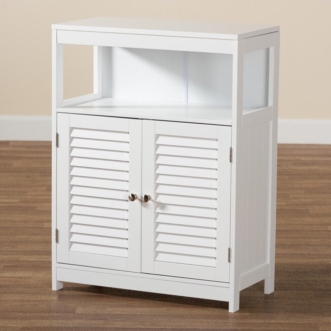 Rivera Modern And Contemporary White Finished Wood And Silver Metal 2-Door Bathroom Storage Cabinet, , alternate image number 8