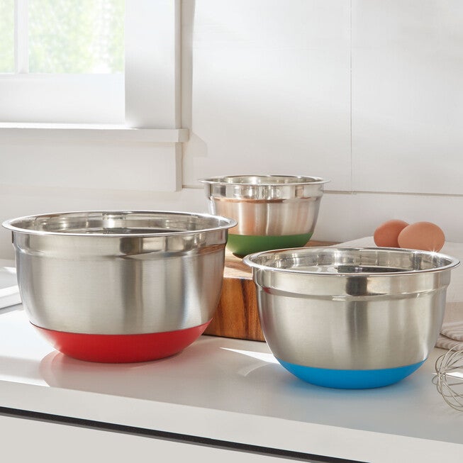 Non-Skid Mixing Bowls, Set of 3, STAINLESS, hi-res image number 0