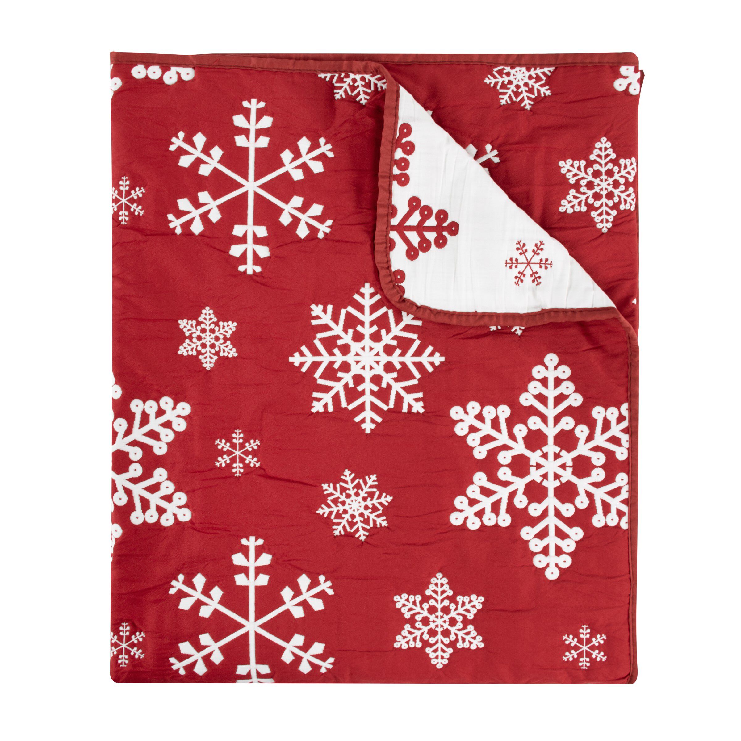 Snowflakes Novelty Holiday Quilted Throw Blanket, RED, hi-res image number 0