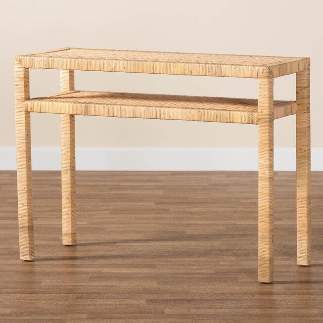 Kalimantan Bohemian Light Honey Rattan And Acacia Wood Console Table, , alternate image number null