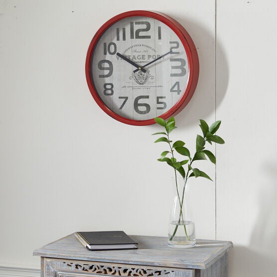Red Farmhouse Metal Wall Clock, , alternate image number null
