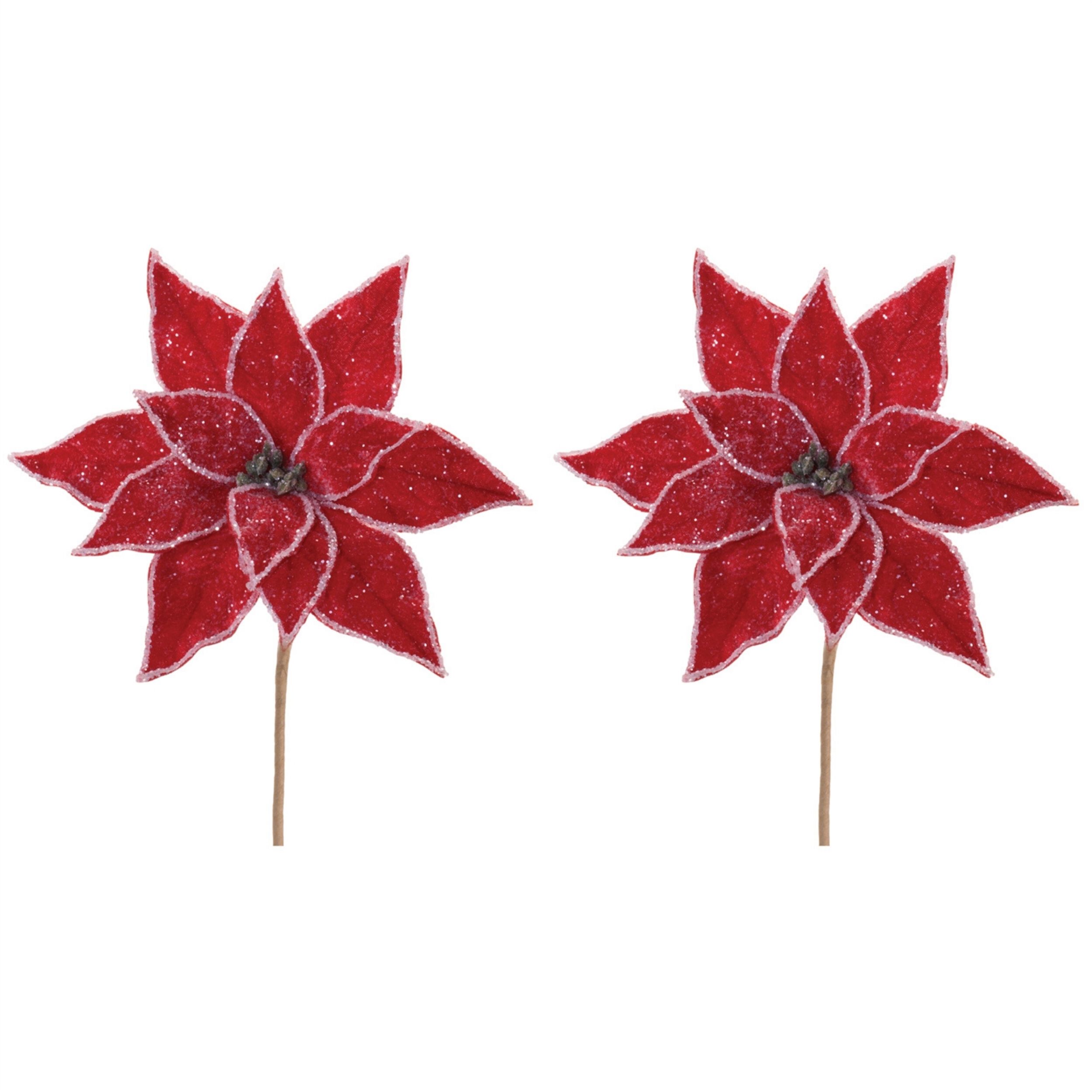 Glittered Poinsettia Flower Stem (Set of 2), RED, alternate image number 4