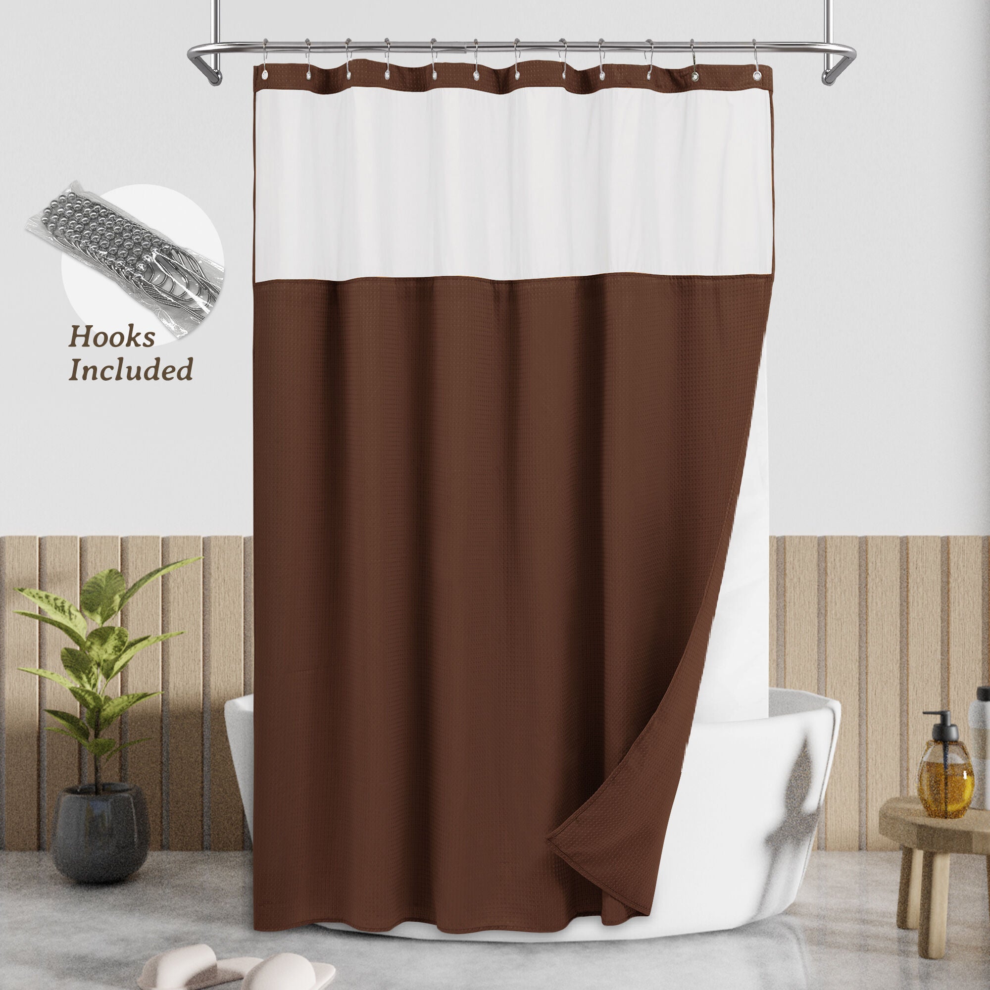 Dobby Waffle Shower Curtain with Snap-in Liner, Hooks included