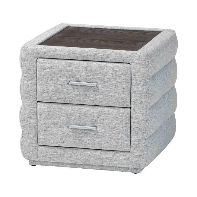 Cadmus Modern Light Grey Channel-Tufted Fabric 2-Drawer Nightstand, LIGHT, alternate image number null