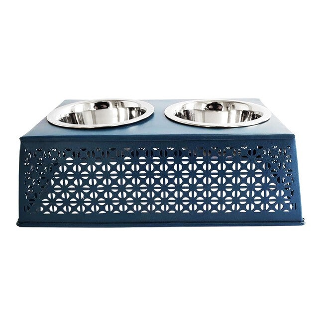 Mallard Blue Raised Pet Dog Feeder with Bowls, BLUE, hi-res image number 0