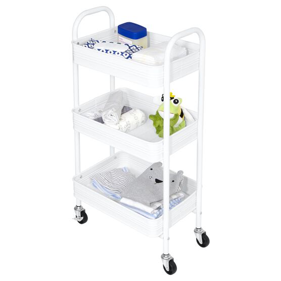 3 Tier Rolling Metal Cart with Wheels, White, , alternate image number null