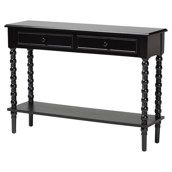 Malinda Classic Black Wood 2-Drawer Console Table with Spindle Legs, BLACK, alternate image number null