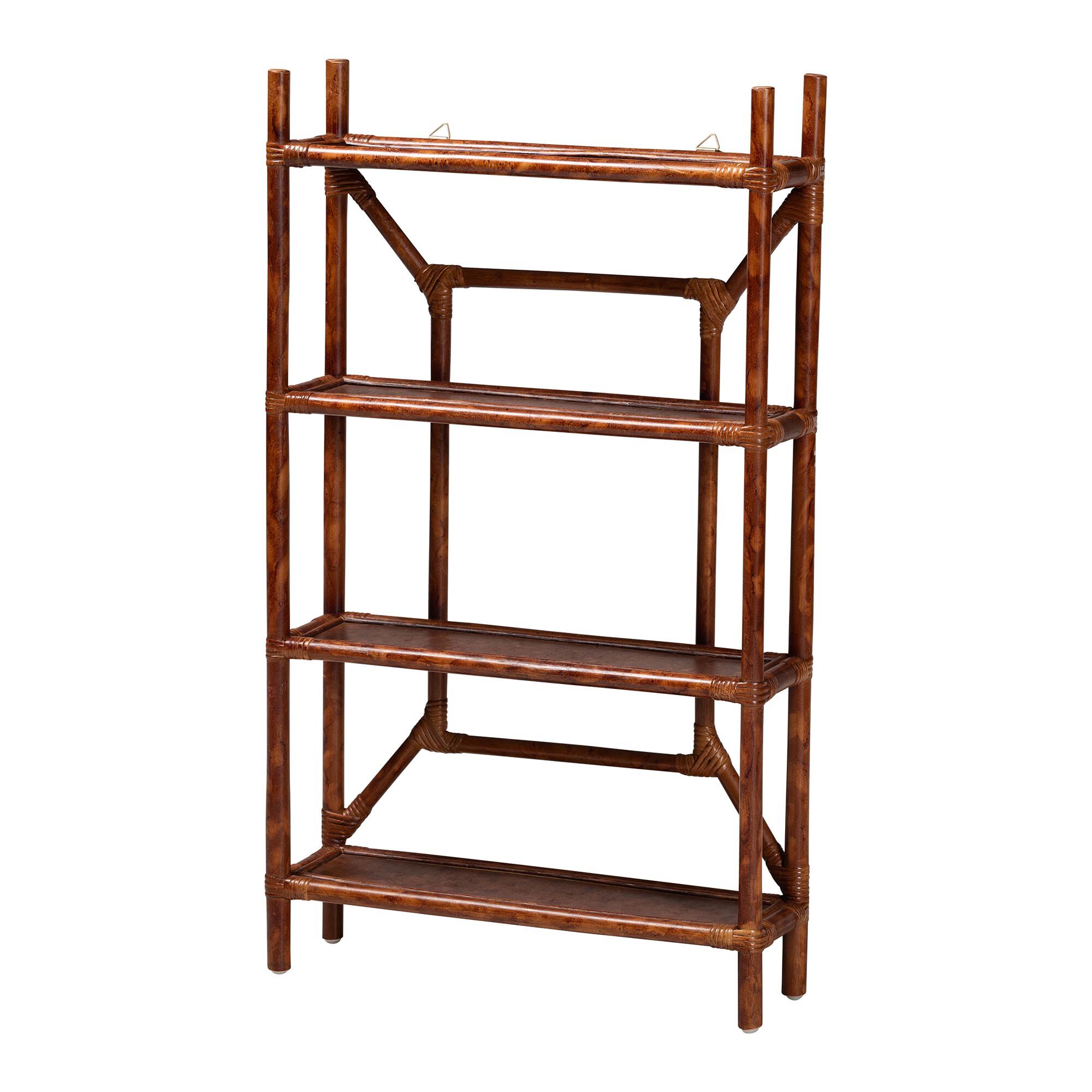 Basile Marbled Tortoise Rattan 4-Tier Wall Display Shelf, BROWN, alternate image number 1