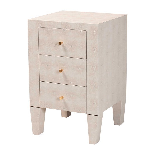 Leyna Modern Beige Faux Shagreen 3-Drawer End Table, BEIGE, alternate image number null