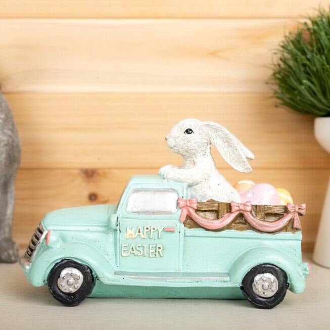 Easter Bunny in Car Figurine 9.5 inchesL, BLUE, alternate image number null