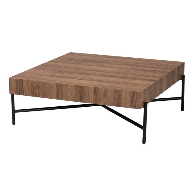 Savion Modern Industrial Walnut Brown Finished Wood And Black Metal Coffee Table, WALNUT BROWN BLACK, hi-res image number 0