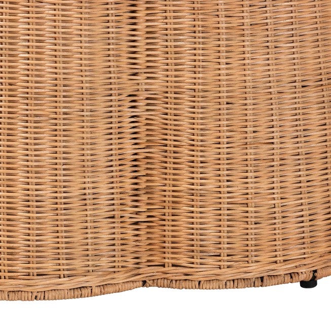 Palm Scallop Natural Rattan Ottoman, 32 inches Round, LIGHT HONEY, alternate image number null