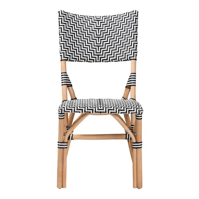 Wagner Modern French Black And White Weaving And Natural Rattan Bistro Chair, , on-hover image number null
