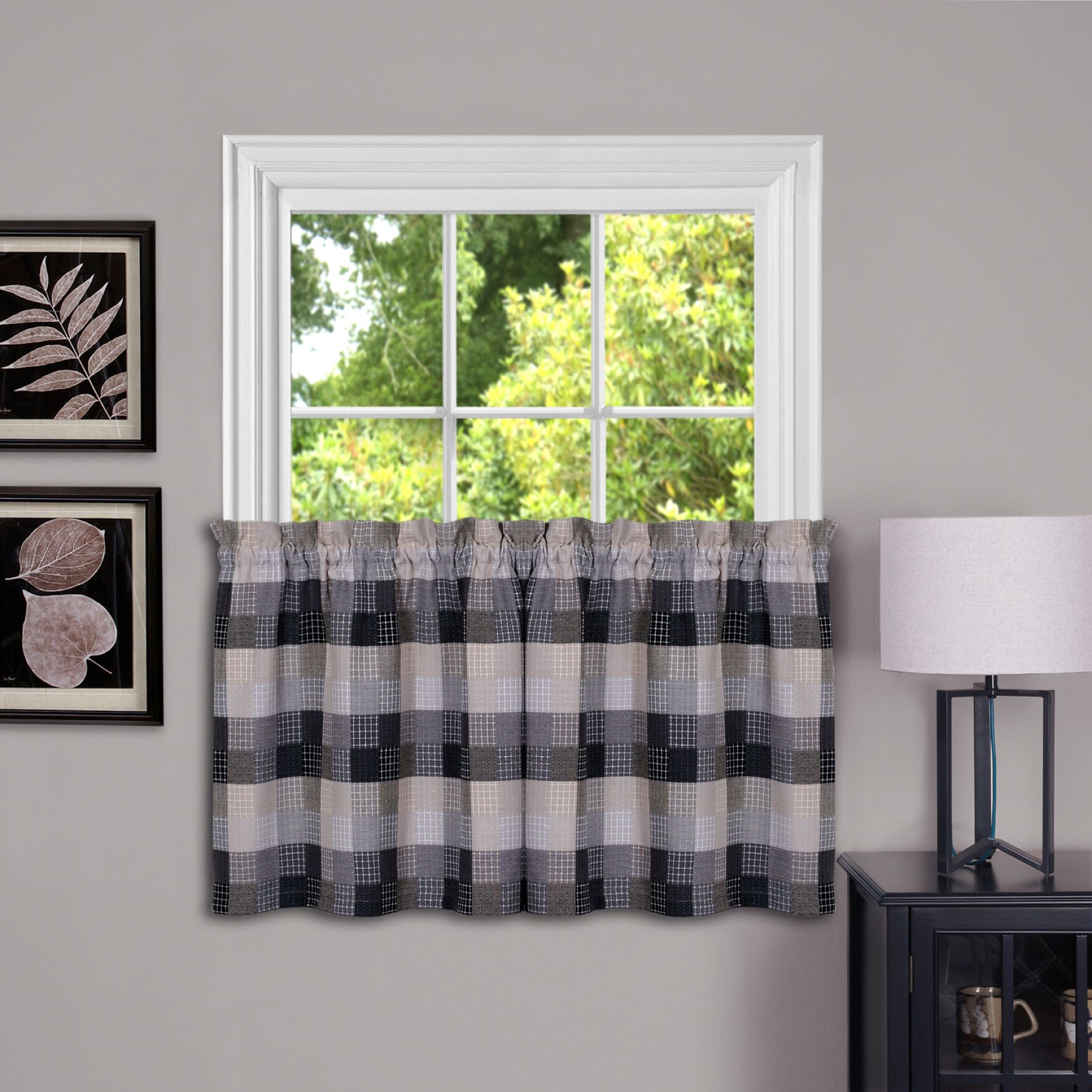 Harvard Window Curtain Tier Pair, BLACK, hi-res image number 0