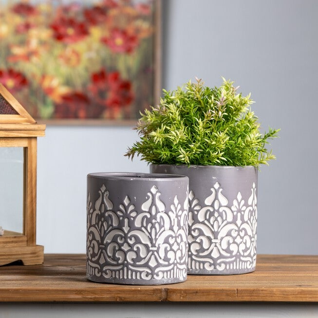 Ornate Metal Planter (Set of 2), GREY/WHITE, alternate image number 1