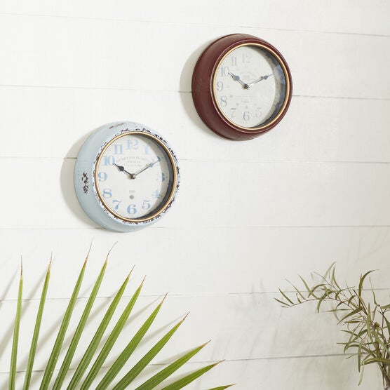 Set Of 2 White Metal Vintage Wall Clock, , alternate image number null