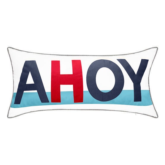 Indoor & Outdoor Bold Ahoy Reversible Nautical Lumbar Decorative Pillow, NAVY MULTI, hi-res image number null