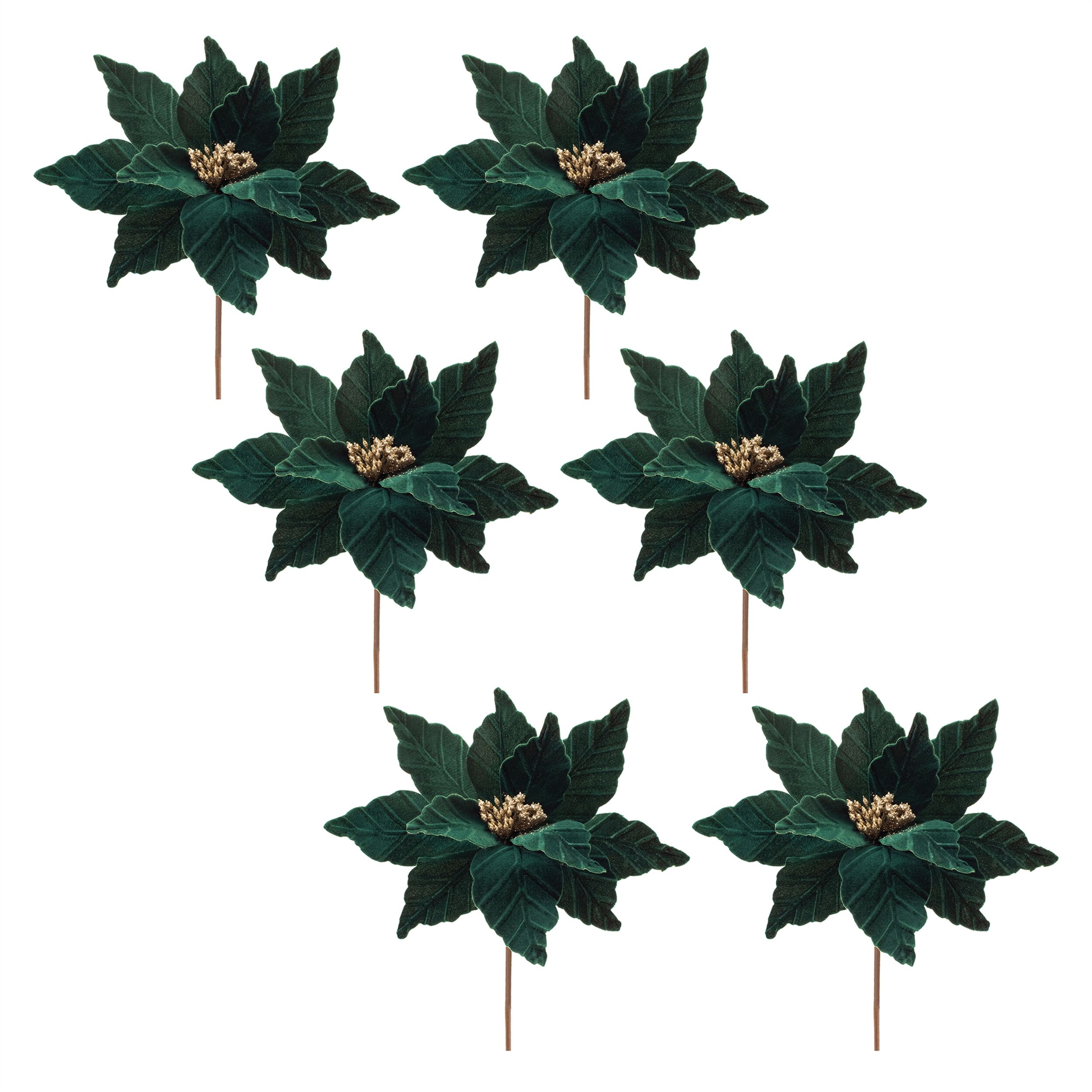 Forest Green Poinsettia Stem (Set of 6), GREEN, hi-res image number 0