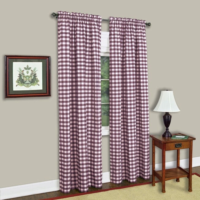 Buffalo Check Window Curtain Panel, BURGUNDY, hi-res image number null