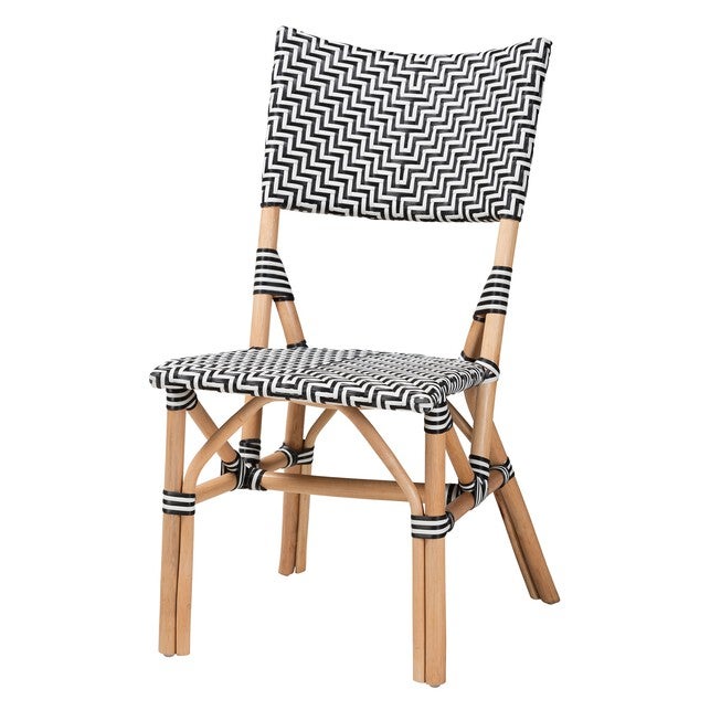 Wagner Modern French Black And White Weaving And Natural Rattan Bistro Chair, BLACK WHITE NATURAL BROWN, hi-res image number null