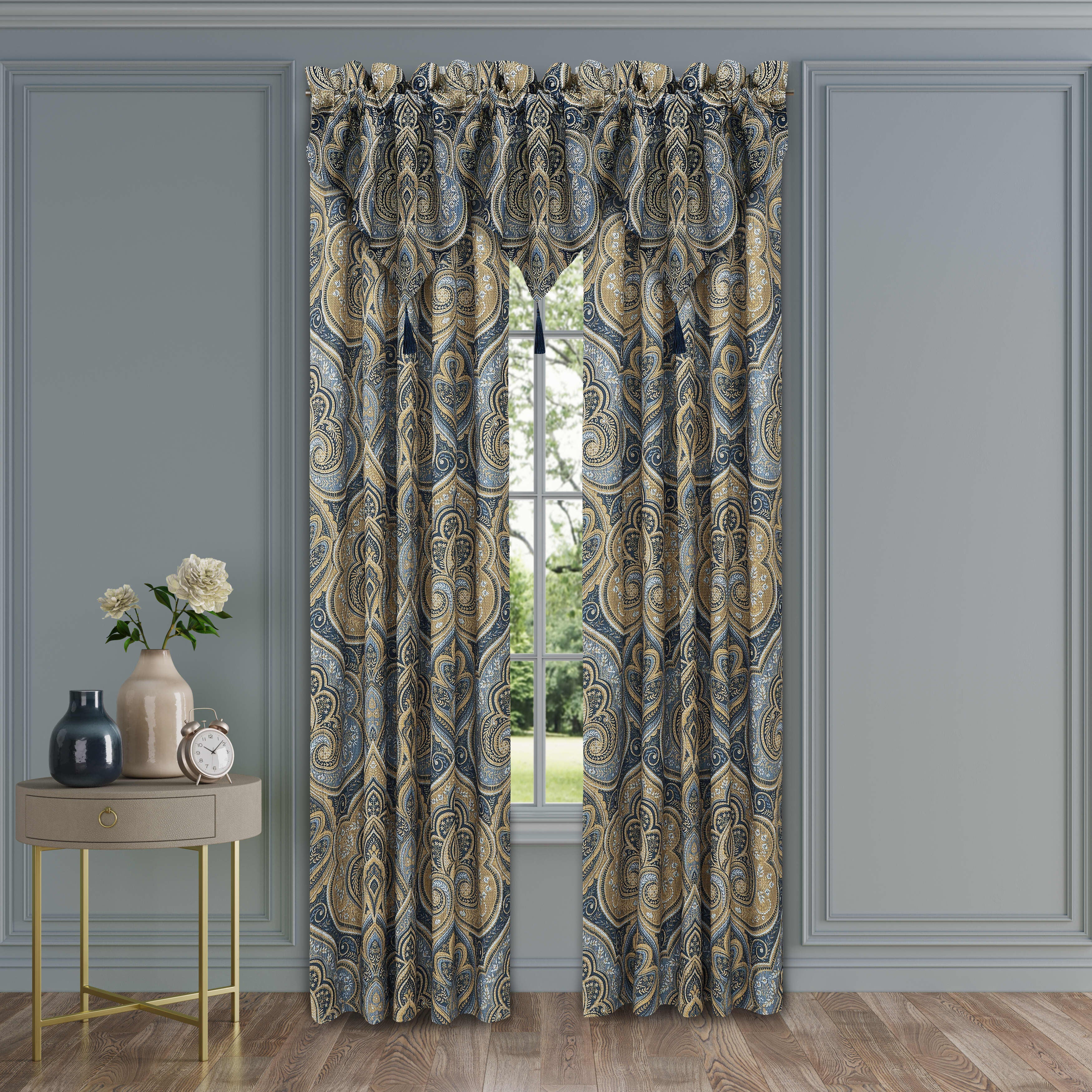 Messina Navy Window Ascot Valance, NAVY, alternate image number null