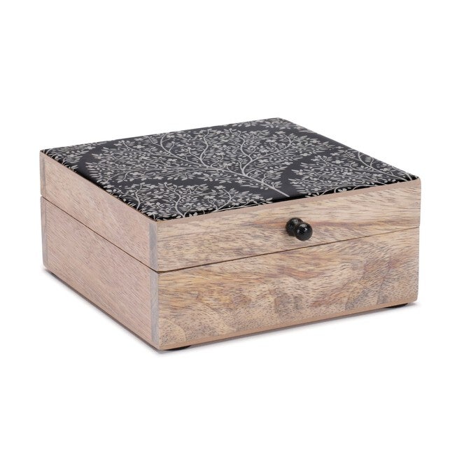 Mango Wood Box with Art Deco Lid 6.5 inchesW, BLACK/WHITE/BEIGE, hi-res image number null