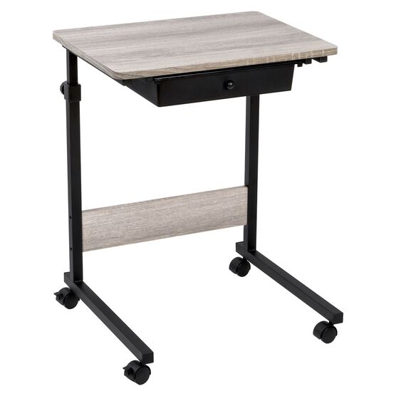 Rolling Table Adjustable Height, Matte Black with Wood Grain Laminate Top, BLACK, hi-res image number null