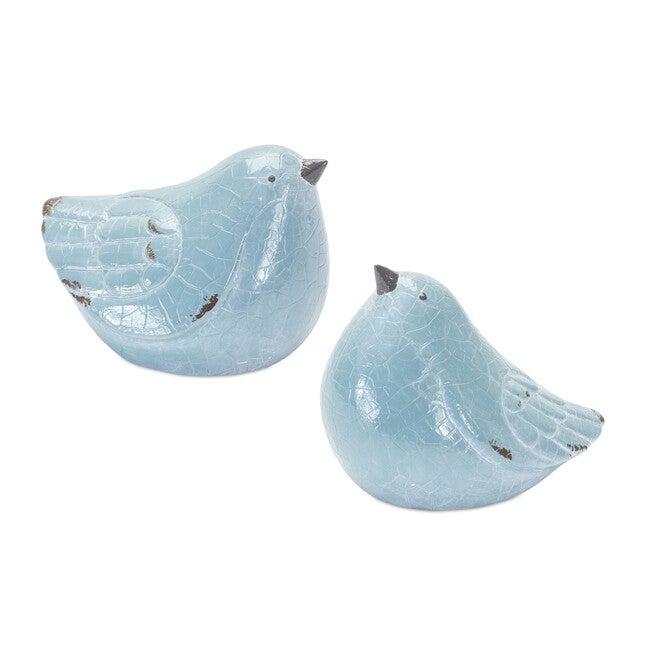 Cracked Terra Cotta Bird Figurine with Distressed Finish (Set of 4), BLUE GREY, alternate image number null