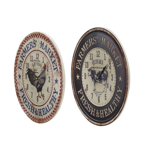 Set Of 2 Black Metal Farmhouse Wall Clock, , alternate image number null