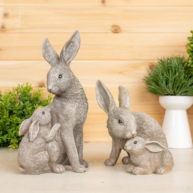 Rabbit with Bunny (Set of 2) 7 inchesH, 11 inchesH Resin, GREY, on-hover image number null