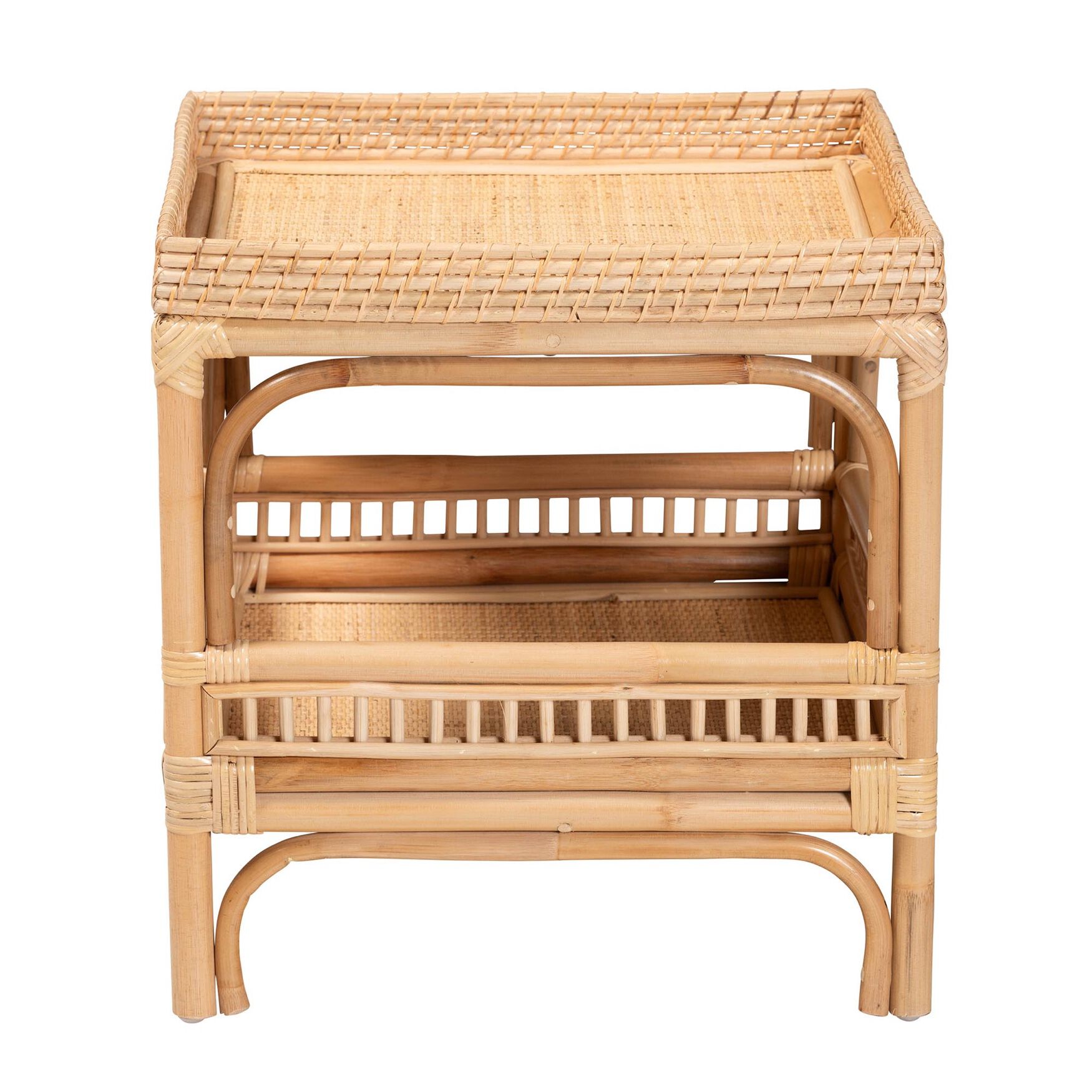Lombok Modern Bohemian Natural Rattan End Table, , on-hover image number 1
