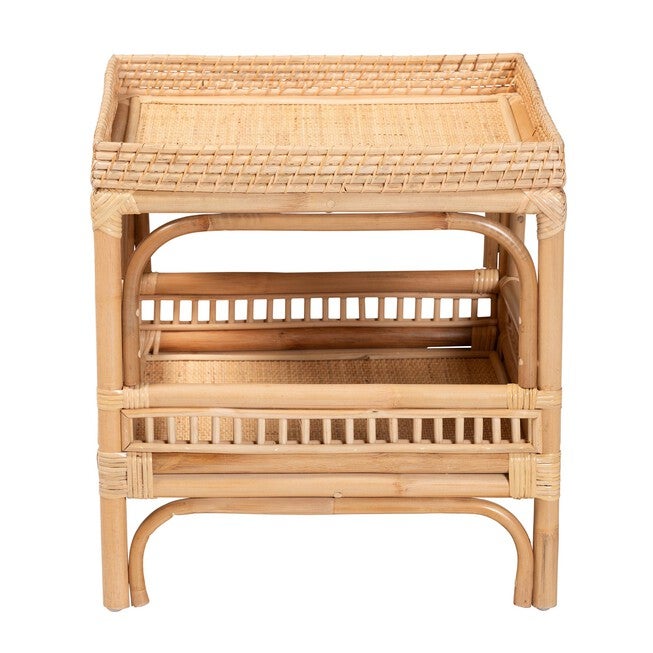 Lombok Modern Bohemian Natural Rattan End Table, , on-hover image number 1