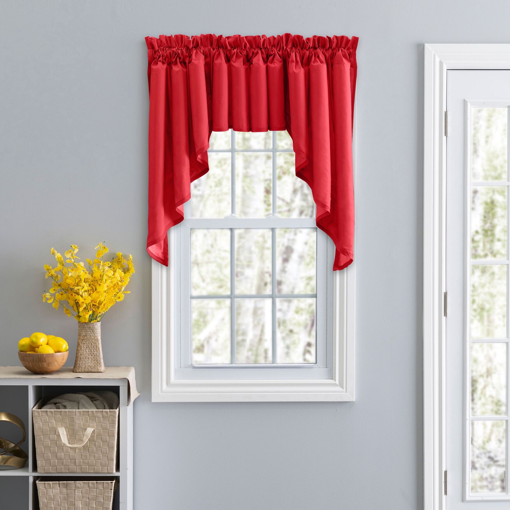 Stacey Curtain Color Lined Swag Set, RED, hi-res image number 0