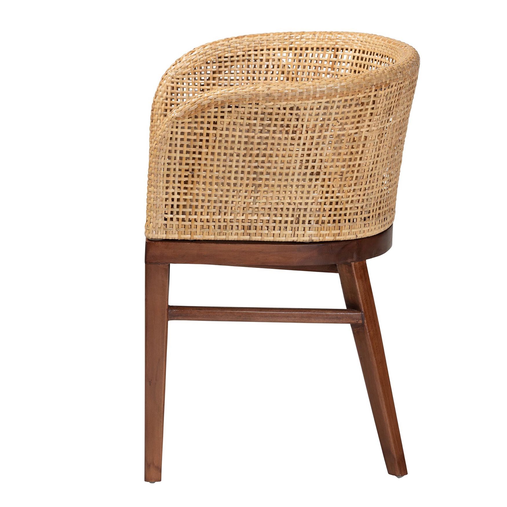 Papua Modern Bohemian Natural Rattan and Walnut Brown Acacia Wood Dining Chair, , alternate image number 8