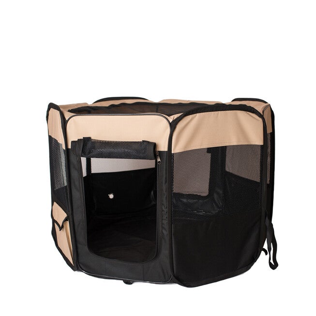 Portable Pet Dog Kitten Playpen In Black And Beige Combo, , alternate image number null