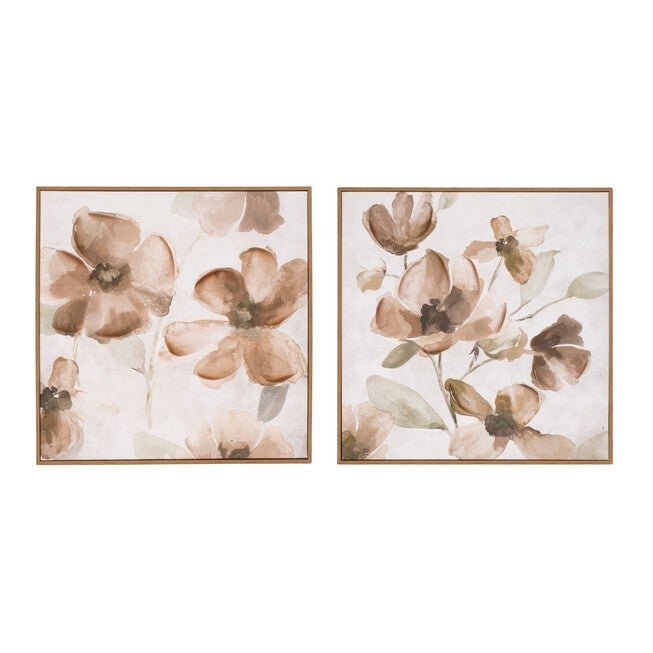 Wood Floral Block Plaque (Set of 2), WHITE BROWN, hi-res image number 0