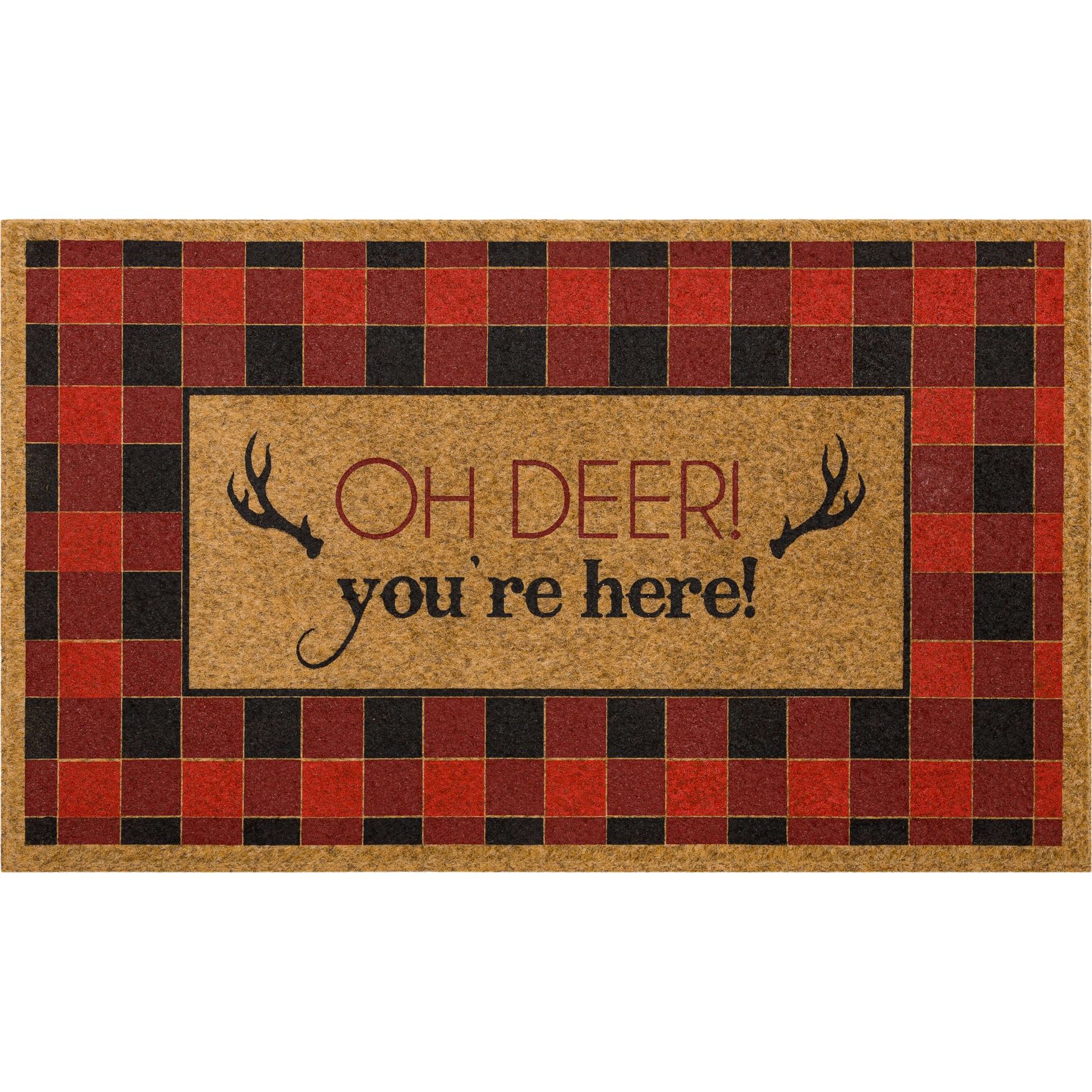 Oh Deer Antlers Door Mat, NATURAL, hi-res image number 0