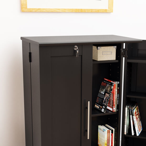 Locking Media Storage Cabinet with Shaker Doors, BLACK, hi-res image number null