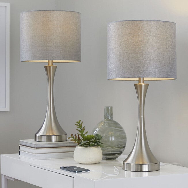 Lenuxe 25 inches Metal Table Lamp With Usb - Set Of 2, , alternate image number null