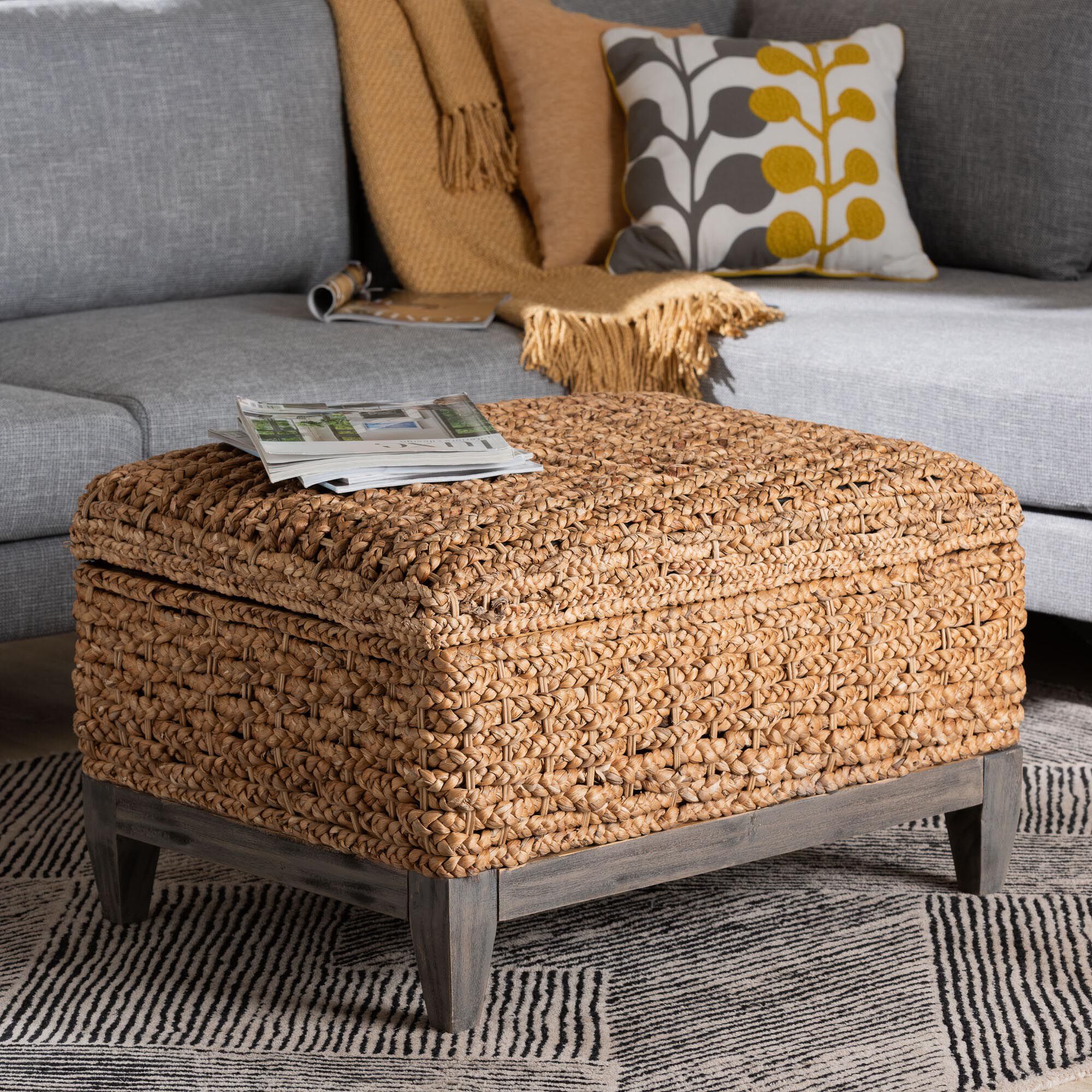 Bailey Handwoven Seagrass Storage Ottoman, Square, NATURAL BROWN, hi-res image number 0